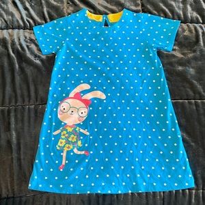 Blue & White Polka Dot Bunny Dress. Girls Size 5T.